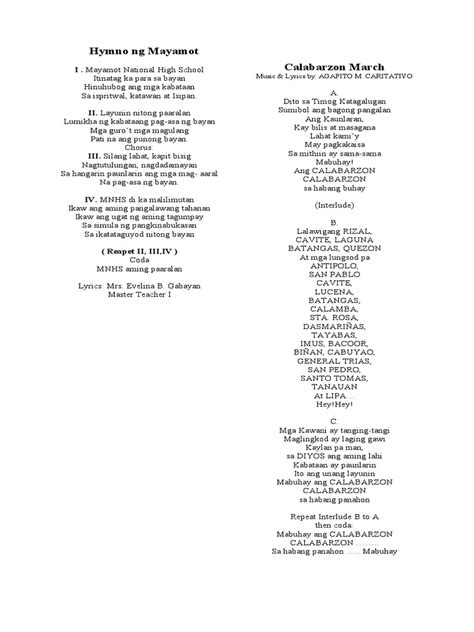 Antipolo Hymn & Calabarzon March .
